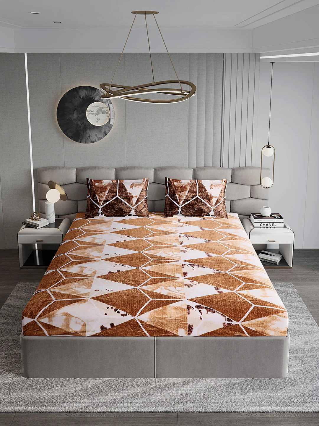 374 GSM 100% Polyester Double Bed 1 Bedsheet with 2 Pillow Cover (Impression) - Image 3