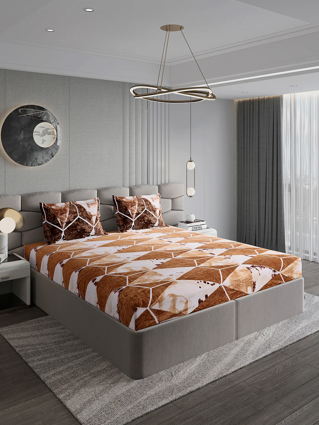 374 GSM 100% Polyester Double Bed 1 Bedsheet with 2 Pillow Cover (Impression) - Image 4