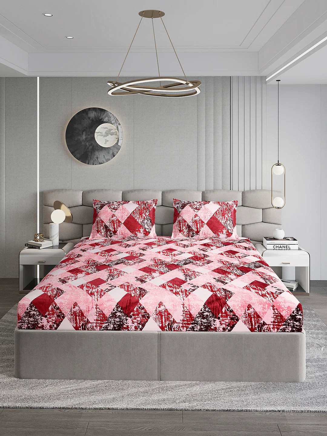 374 GSM Polyester Double Bed 1 Bedsheet with 2 Pillow Cover (Impression) - Image 2