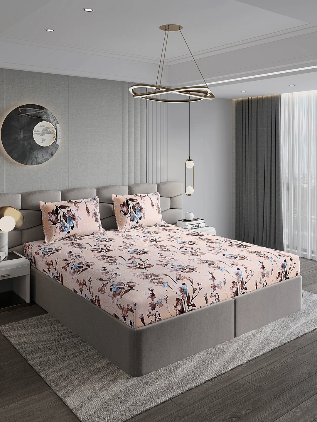 374 GSM Polyester Double Bed 1 Bedsheet with 2 Pillow Cover (Impression) - Image 4