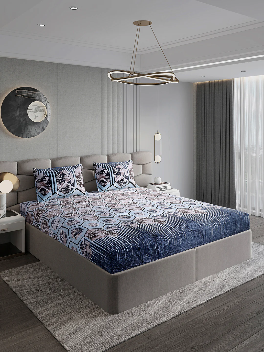 374 GSM Polyester Double Bed 1 Bedsheet with 2 Pillow Cover (Impression) - Image 4