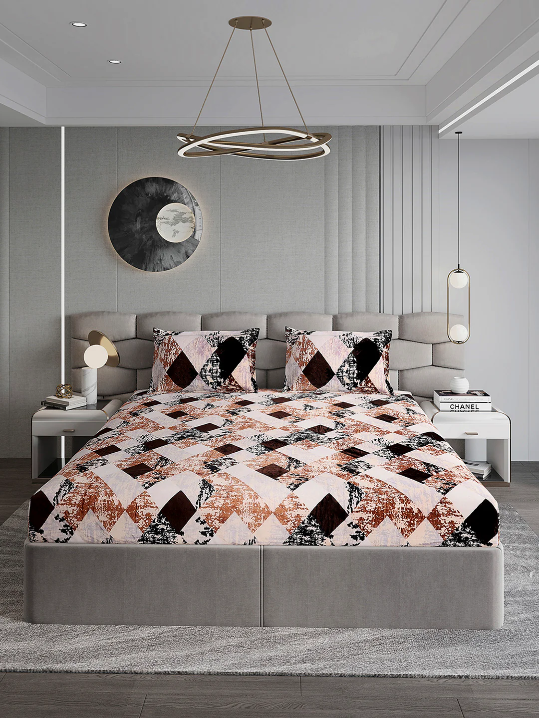 374 GSM Polyester Double Bed 1 Bedsheet with 2 Pillow Cover (Impression) - Image 2