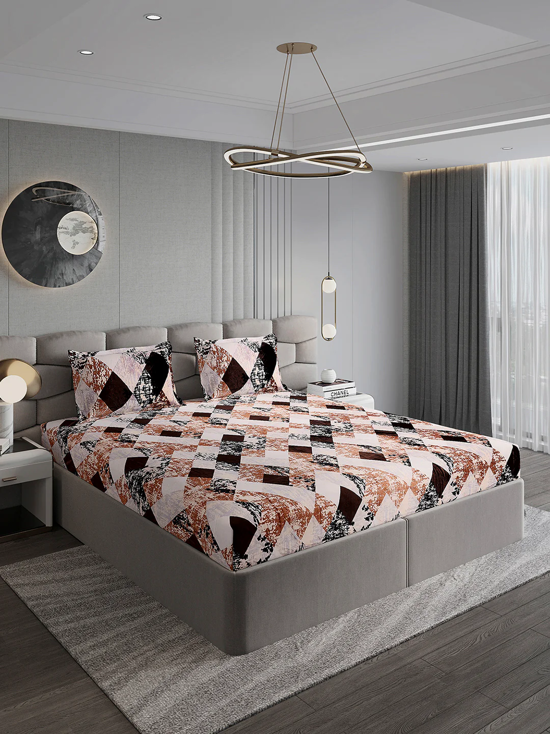 374 GSM Polyester Double Bed 1 Bedsheet with 2 Pillow Cover (Impression) - Image 4