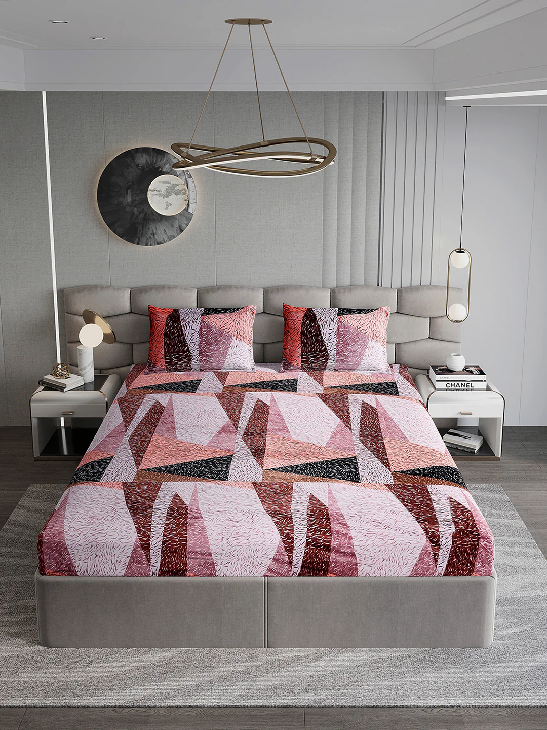 374 GSM Polyester Double Bed 1 Bedsheet with 2 Pillow Cover (Impression) - Image 3