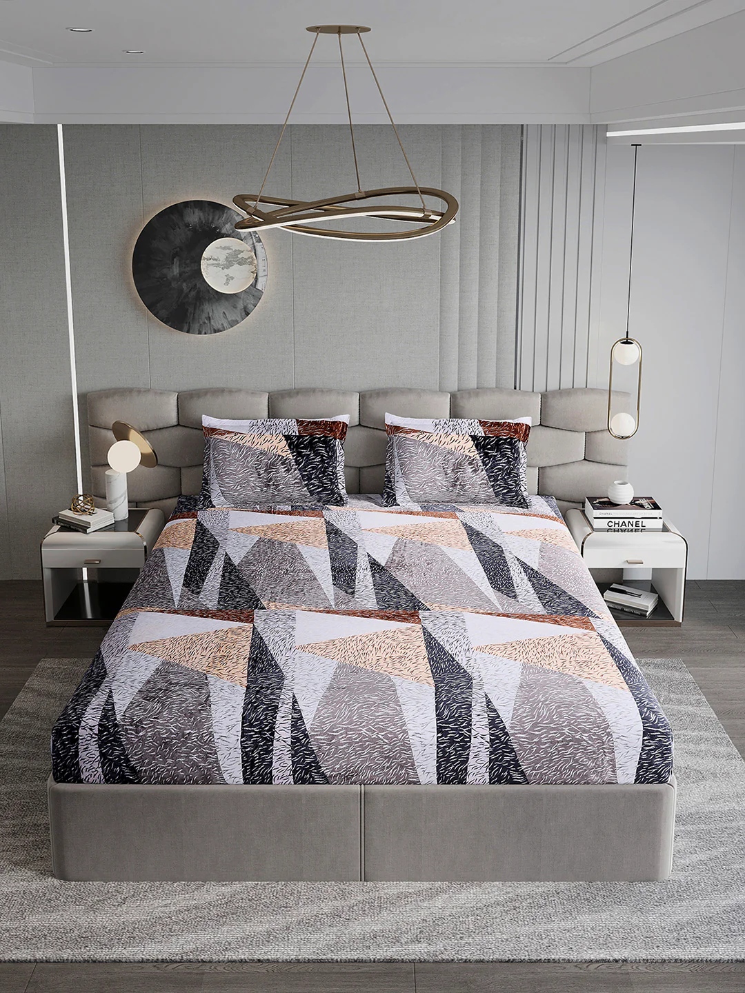374 GSM Polyester Double Bed 1 Bedsheet with 2 Pillow Cover (Impression) - Image 3