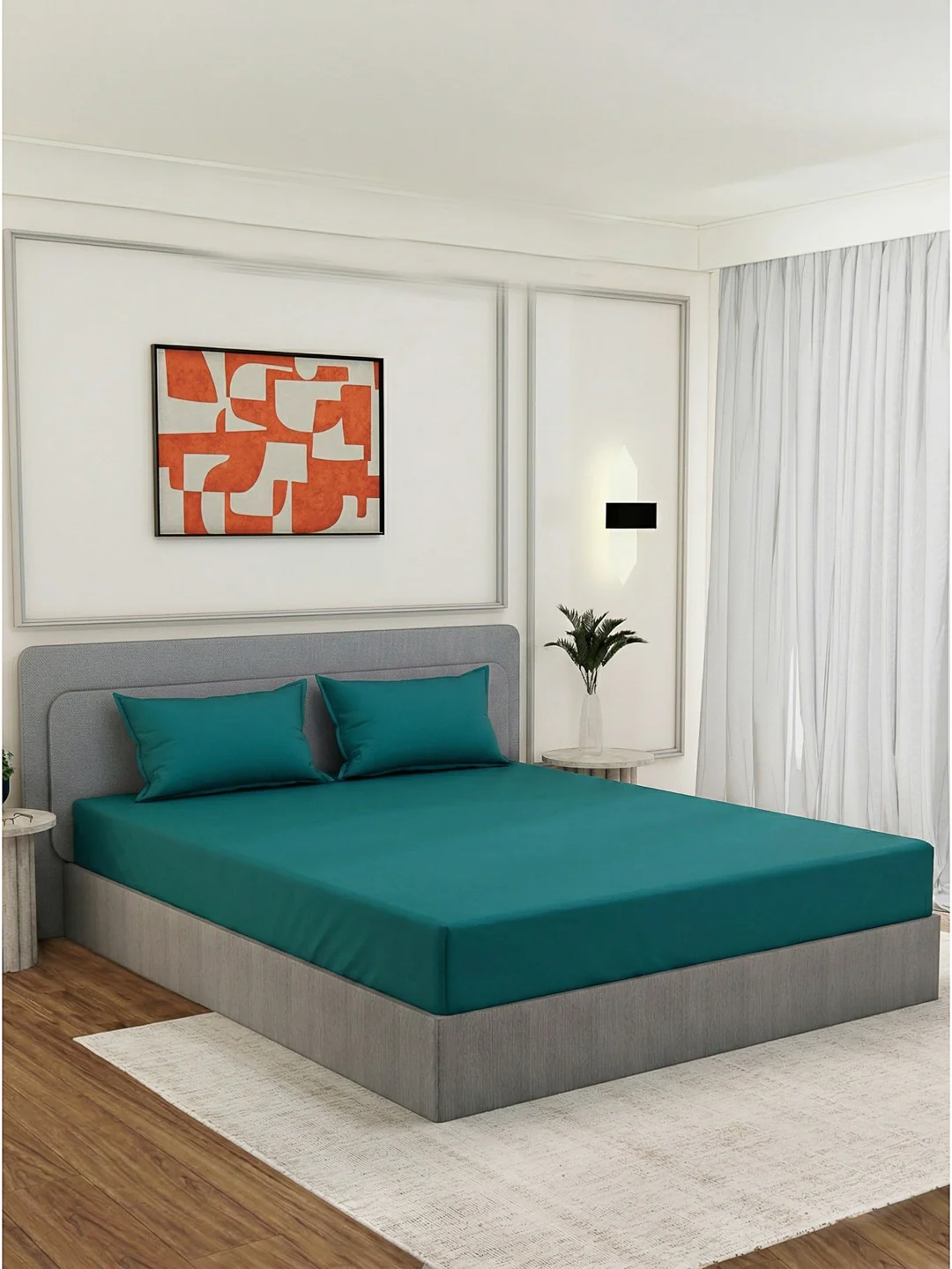 Luxury 400 TC Pure Cotton King Size Bedsheet with 2 Pillow Covers Lace Magic Collection - Image 2
