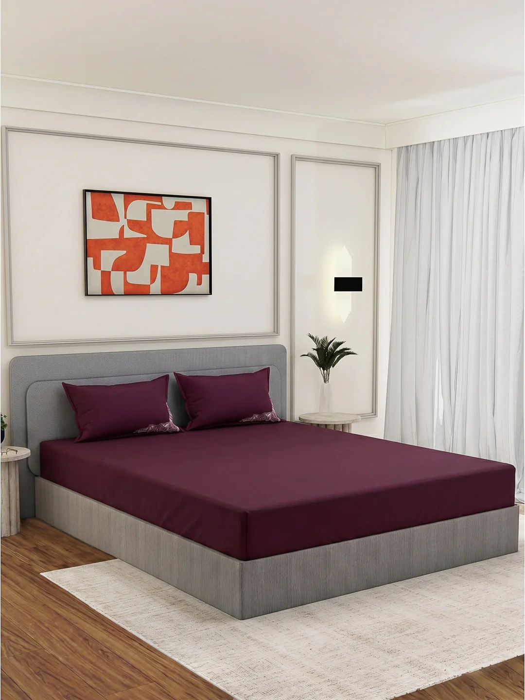 Luxury 400 TC Pure Cotton King Size Bedsheet with 2 Pillow Covers Lace Magic Collection - Image 2