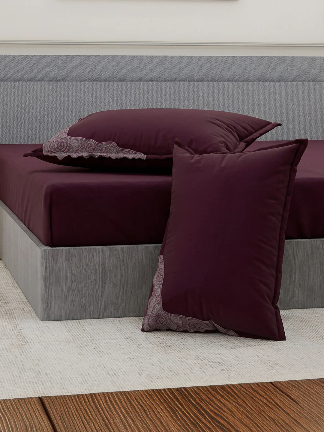 Luxury 400 TC Pure Cotton King Size Bedsheet with 2 Pillow Covers Lace Magic Collection - Image 7