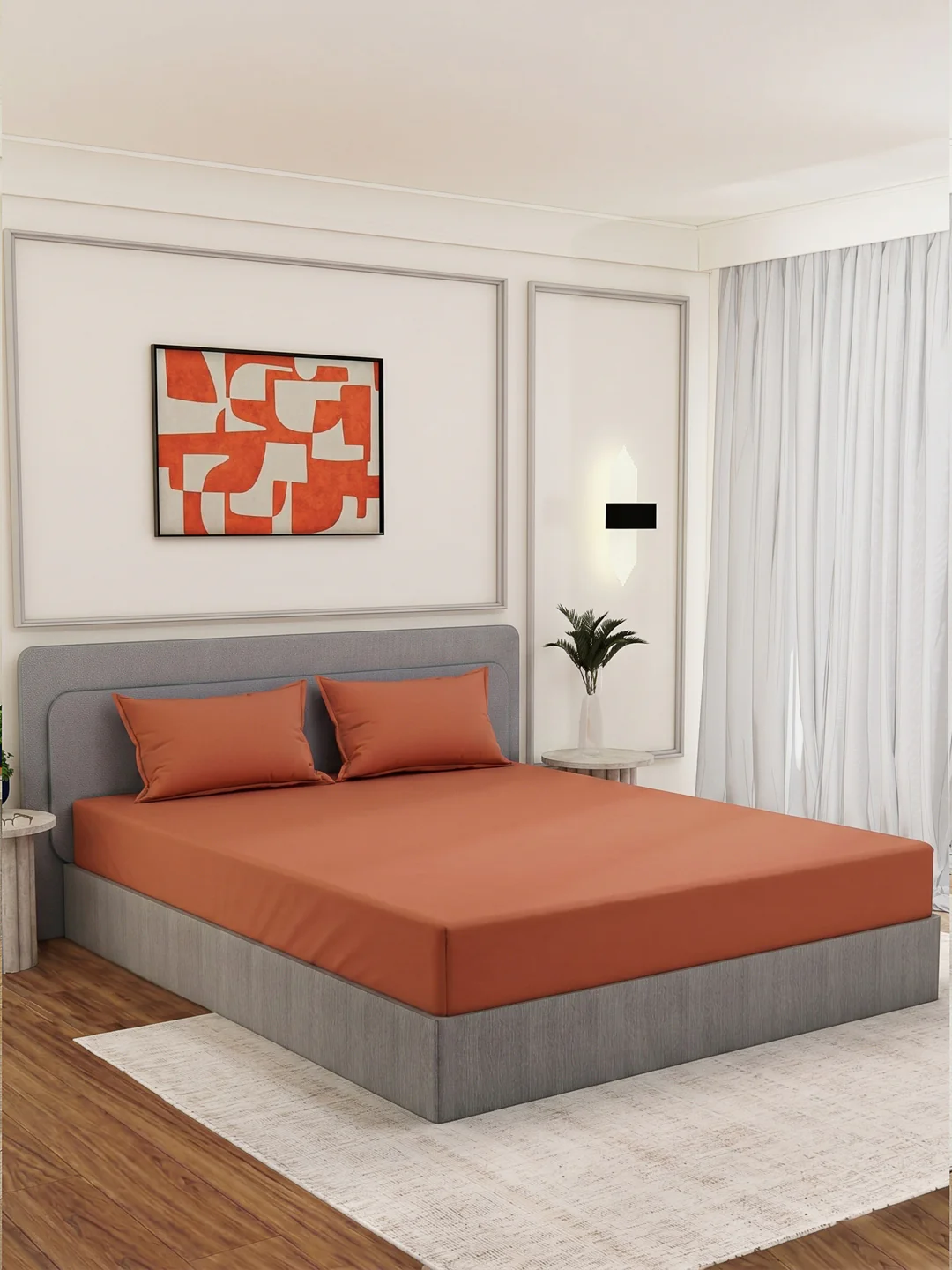 Luxury 400 TC Pure Cotton King Size Bedsheet with 2 Pillow Covers Lace Magic Collection - Image 2