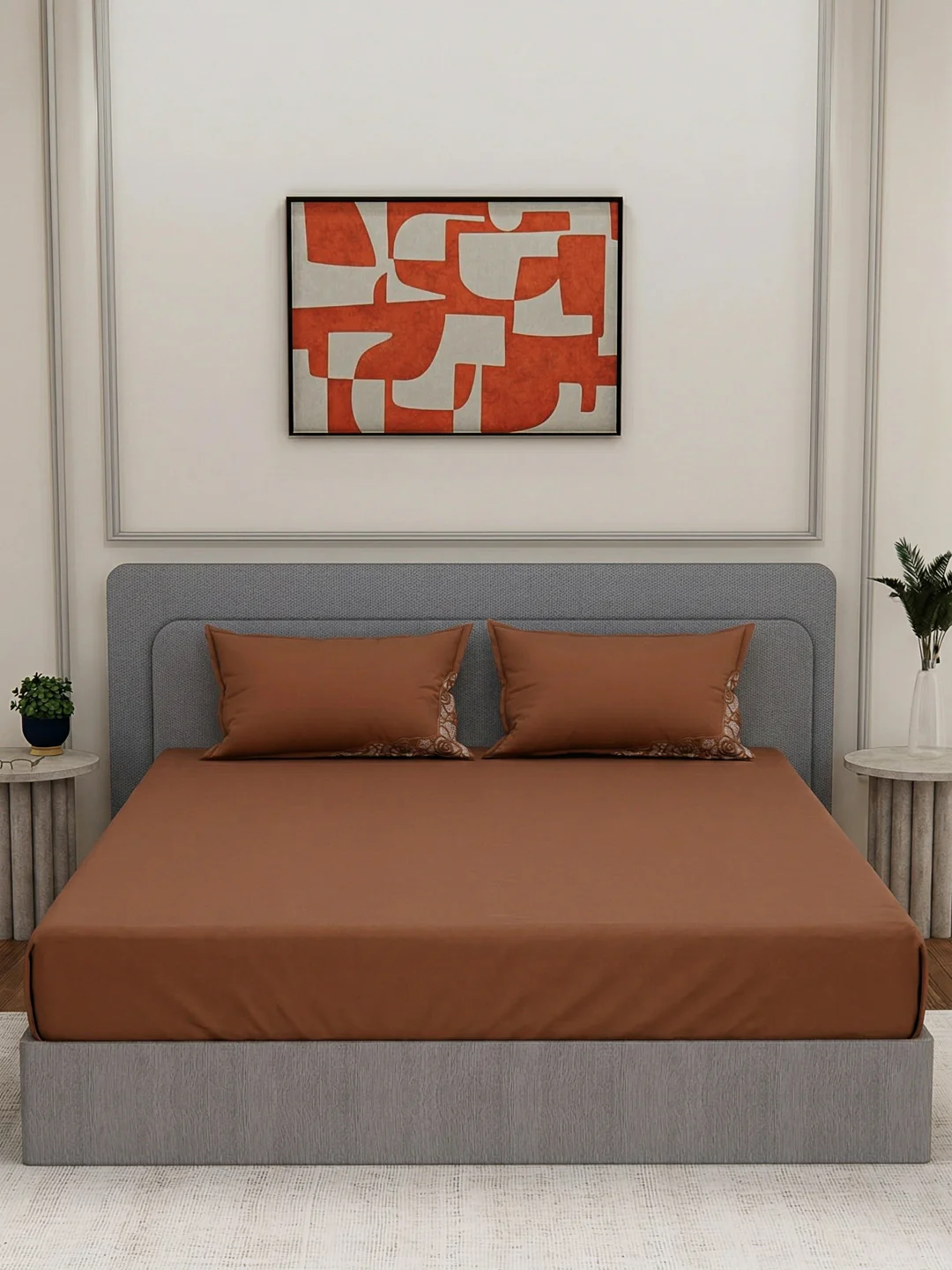 Luxury 400 TC Pure Cotton King Size Bedsheet with 2 Pillow Covers Lace Magic Collection - Image 5