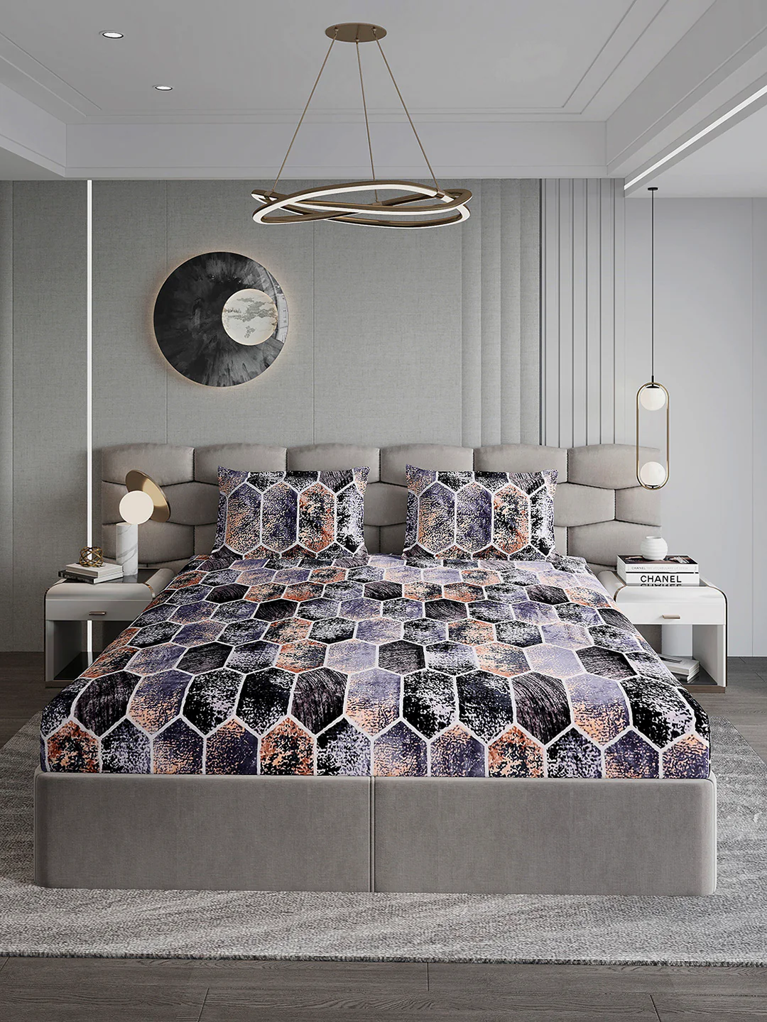 404 GSM 100% Polyester Double Bed 1 Bedsheet with 2 Pillow Cover (Ruby Gold) - Image 2