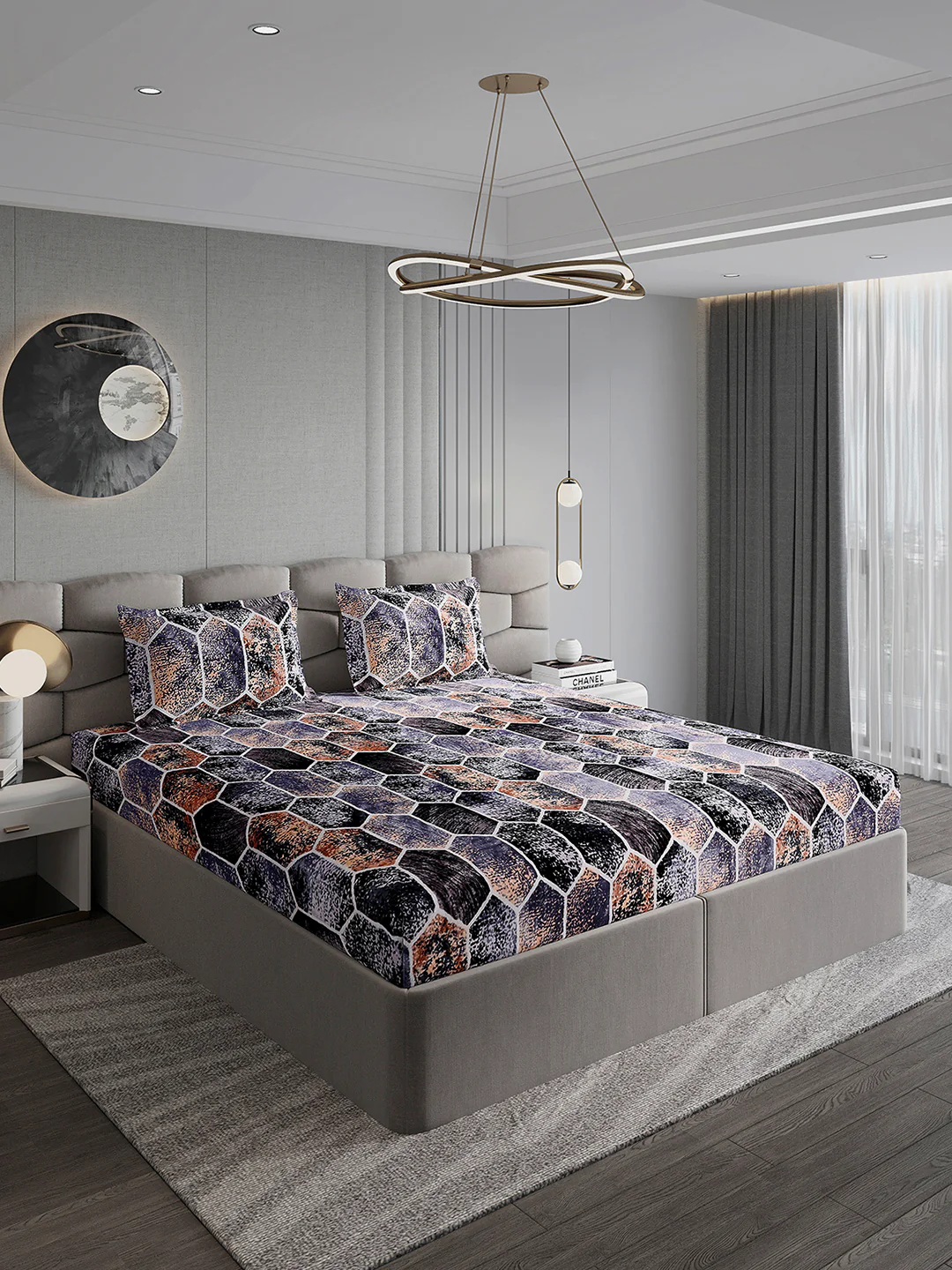 404 GSM 100% Polyester Double Bed 1 Bedsheet with 2 Pillow Cover (Ruby Gold) - Image 4