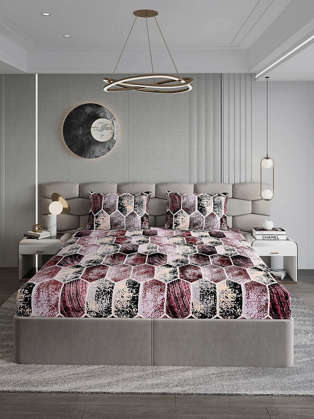 404 GSM 100% Polyester Double Bed 1 Bedsheet with 2 Pillow Cover (Ruby Gold) - Image 2