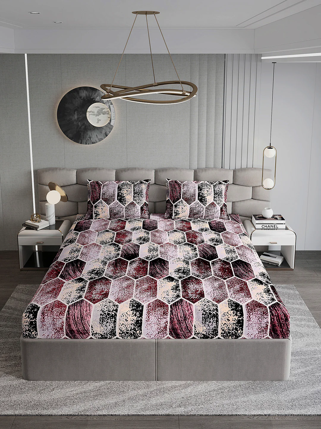 404 GSM 100% Polyester Double Bed 1 Bedsheet with 2 Pillow Cover (Ruby Gold) - Image 3