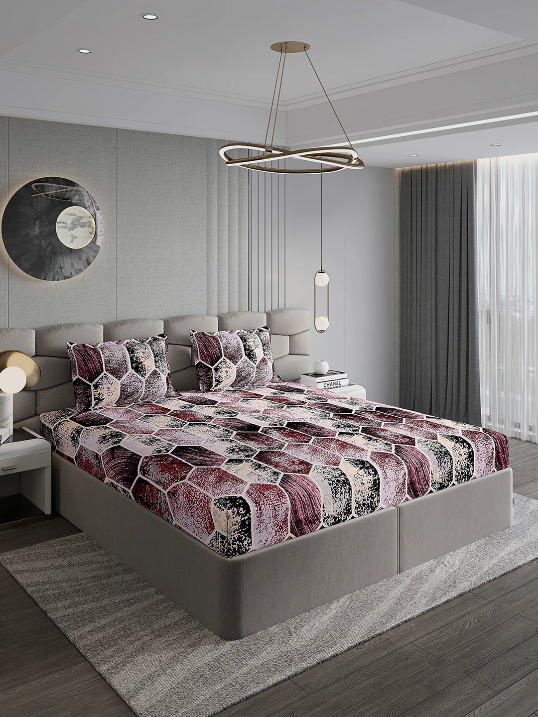 404 GSM 100% Polyester Double Bed 1 Bedsheet with 2 Pillow Cover (Ruby Gold) - Image 4