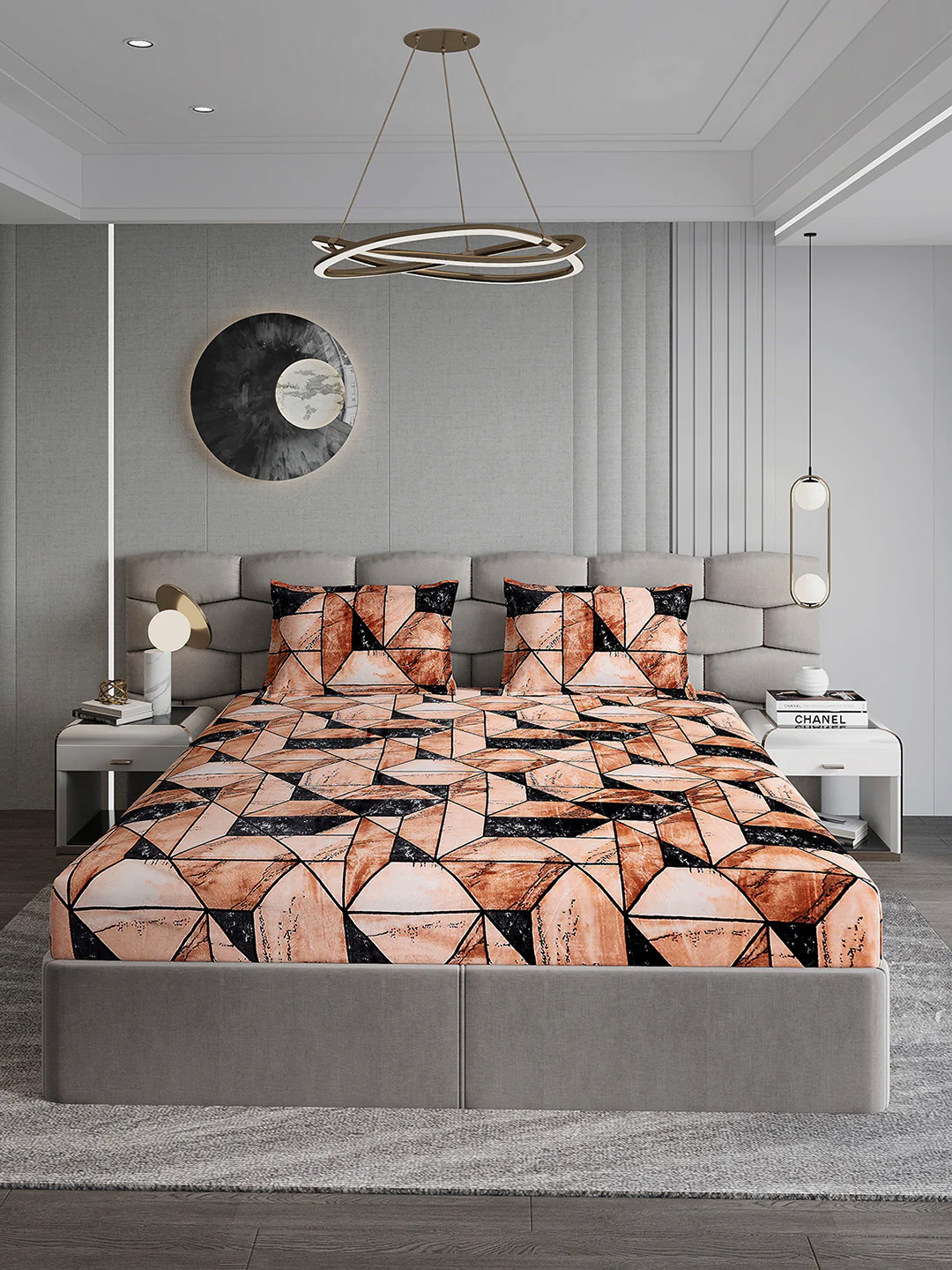 404 GSM 100% Polyester Double Bed 1 Bedsheet with 2 Pillow Cover (Ruby Gold) - Image 2