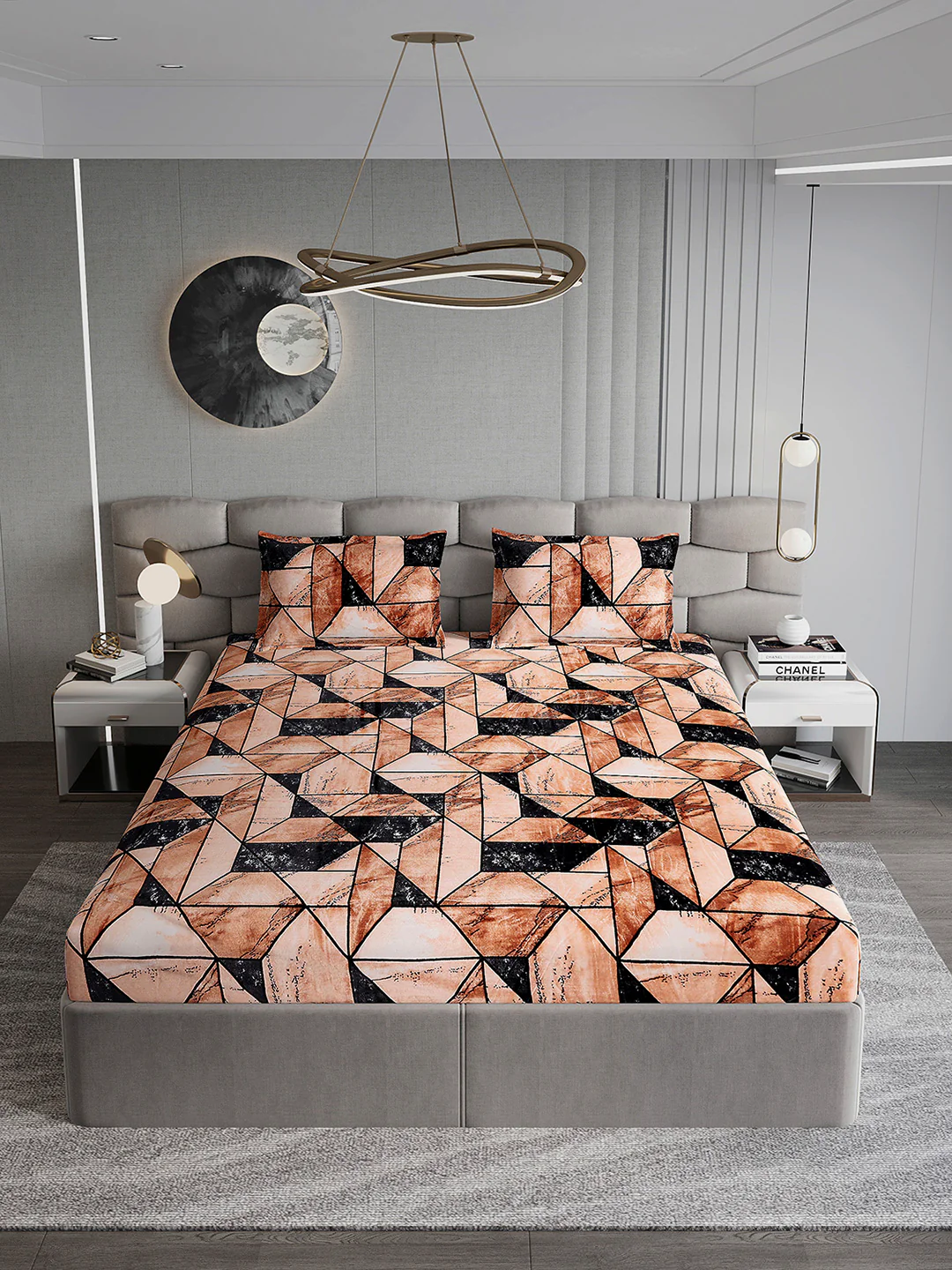 404 GSM 100% Polyester Double Bed 1 Bedsheet with 2 Pillow Cover (Ruby Gold) - Image 3