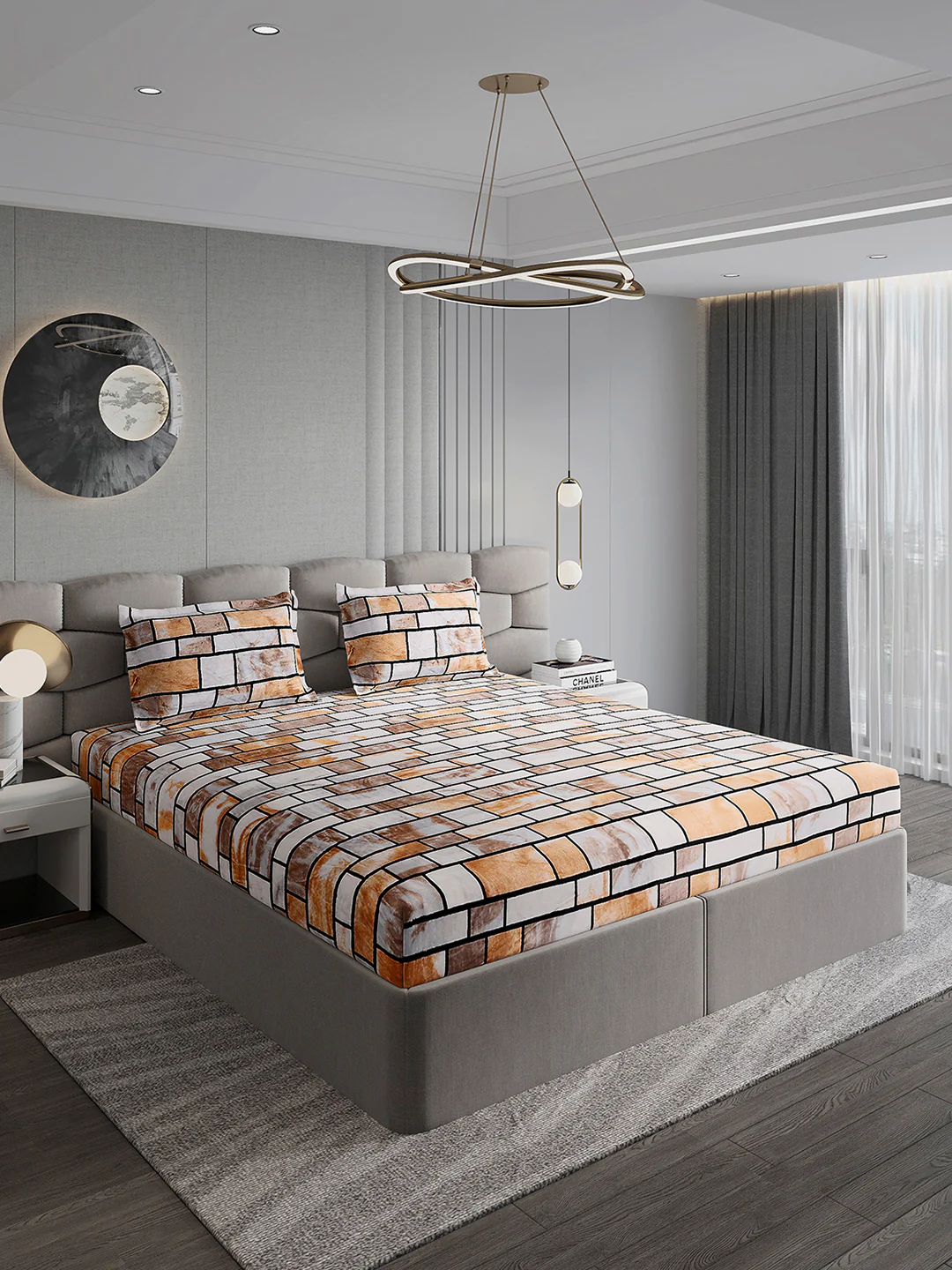 404 GSM 100% Polyester Double Bed 1 Bedsheet with 2 Pillow Cover (Ruby Gold) - Image 4
