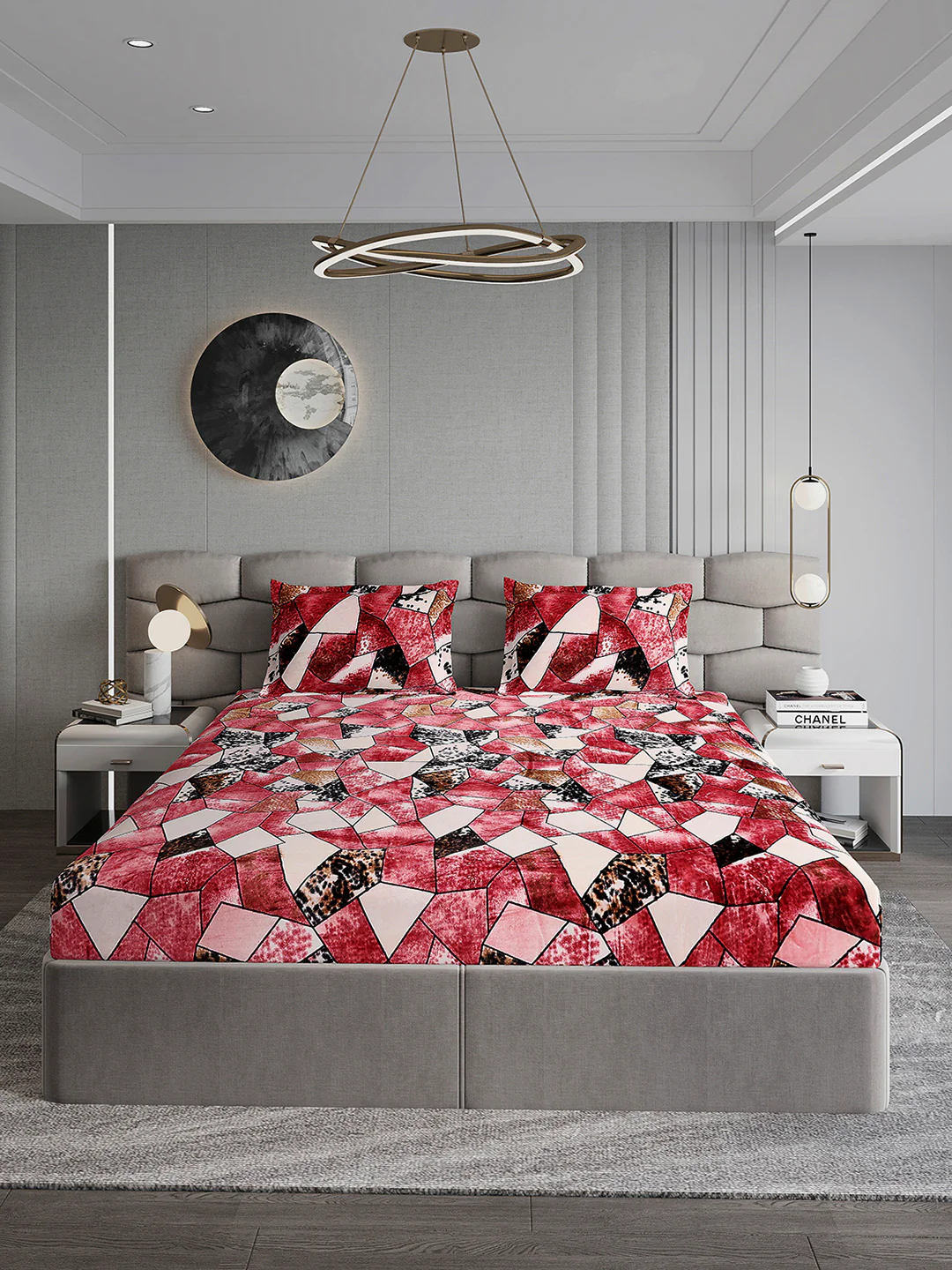 404 GSM 100% Polyester Double Bed 1 Bedsheet with 2 Pillow Cover (Ruby Gold) - Image 2