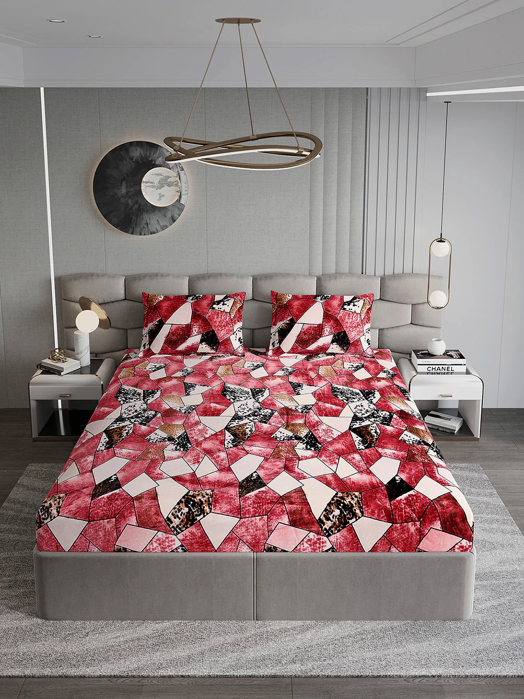 404 GSM 100% Polyester Double Bed 1 Bedsheet with 2 Pillow Cover (Ruby Gold) - Image 3