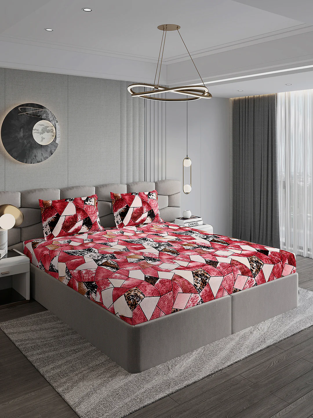 404 GSM 100% Polyester Double Bed 1 Bedsheet with 2 Pillow Cover (Ruby Gold) - Image 4