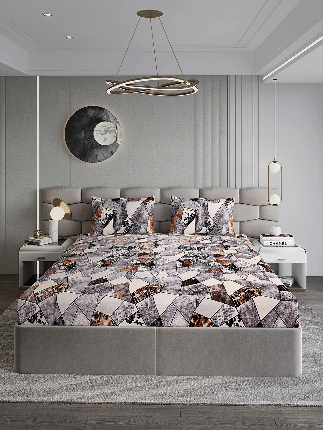404 GSM 100% Polyester Double Bed 1 Bedsheet with 2 Pillow Cover (Ruby Gold) - Image 2