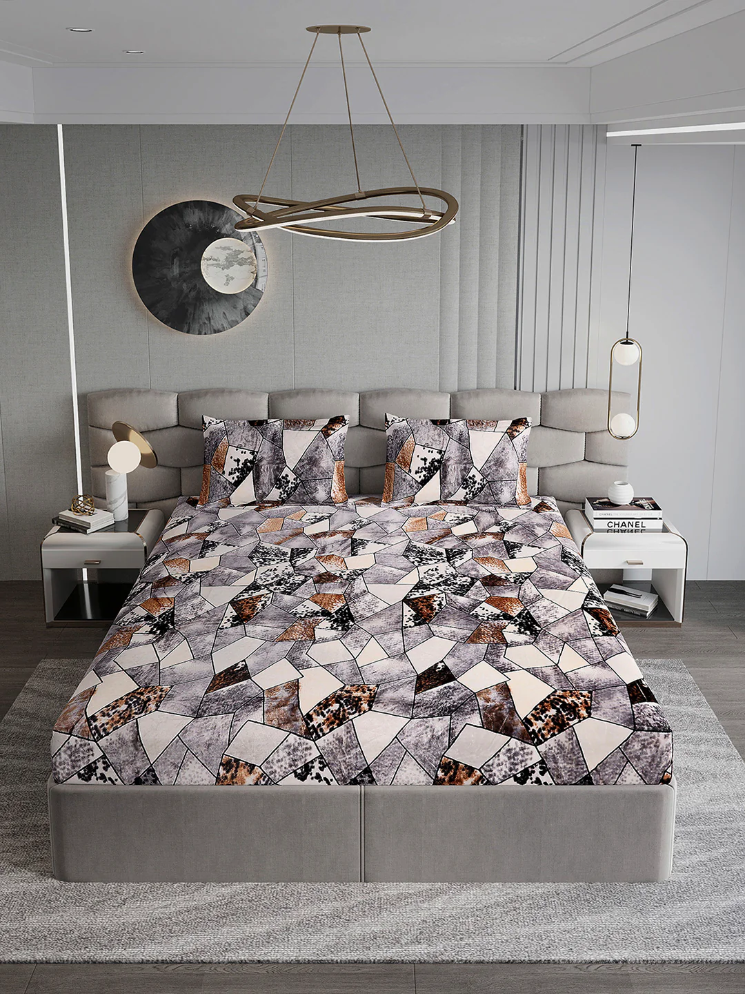 404 GSM 100% Polyester Double Bed 1 Bedsheet with 2 Pillow Cover (Ruby Gold) - Image 3