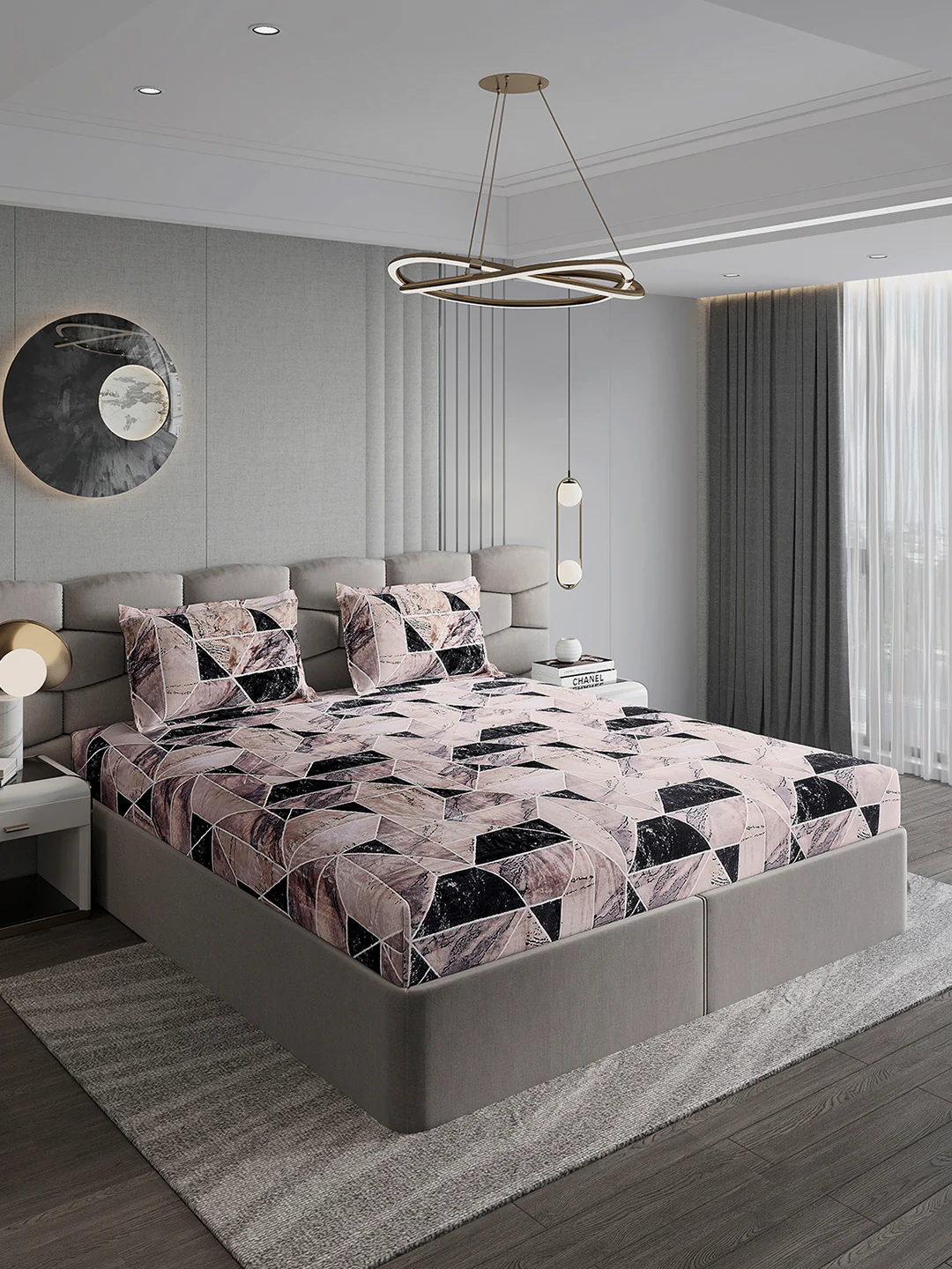 404 GSM 100% Polyester Double Bed 1 Bedsheet with 2 Pillow Cover (Ruby Gold) - Image 4