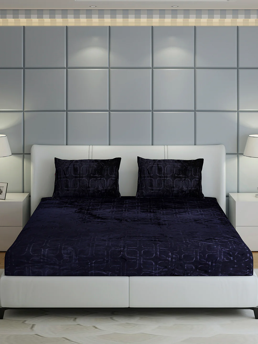 435 GSM 100% Polyester Double Bed 1 Bedsheet with 2 Pillow Cover (Indigo) - Image 2