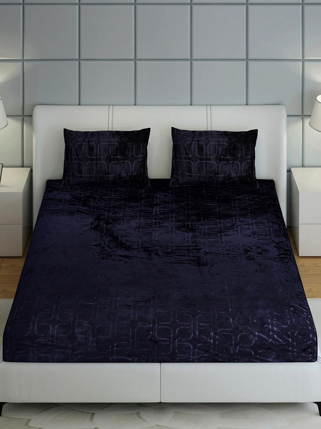 435 GSM 100% Polyester Double Bed 1 Bedsheet with 2 Pillow Cover (Indigo) - Image 3