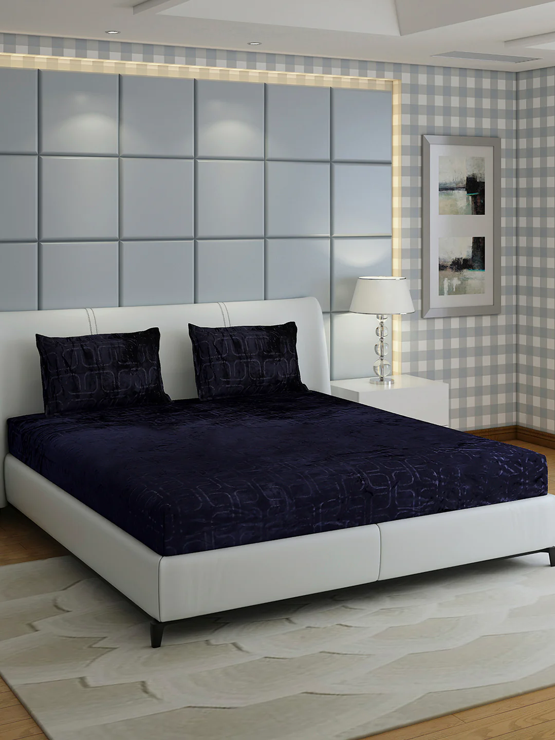 435 GSM 100% Polyester Double Bed 1 Bedsheet with 2 Pillow Cover (Indigo) - Image 4