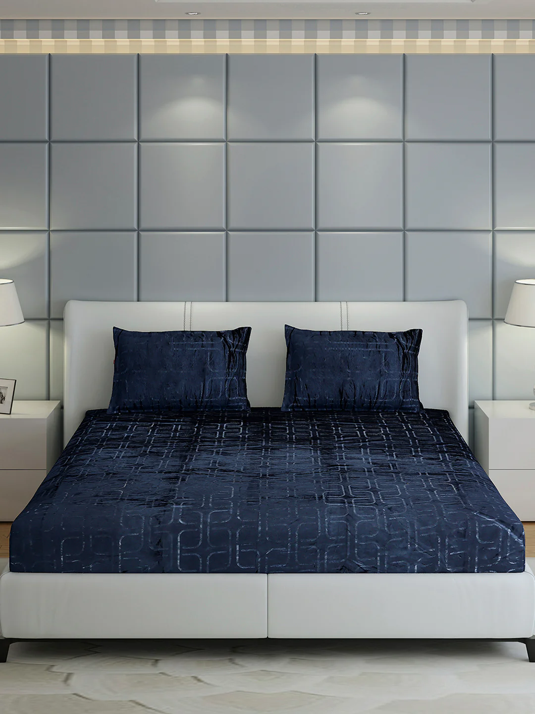 435 GSM 100% Polyester Double Bed 1 Bedsheet with 2 Pillow Cover (Indigo) - Image 2