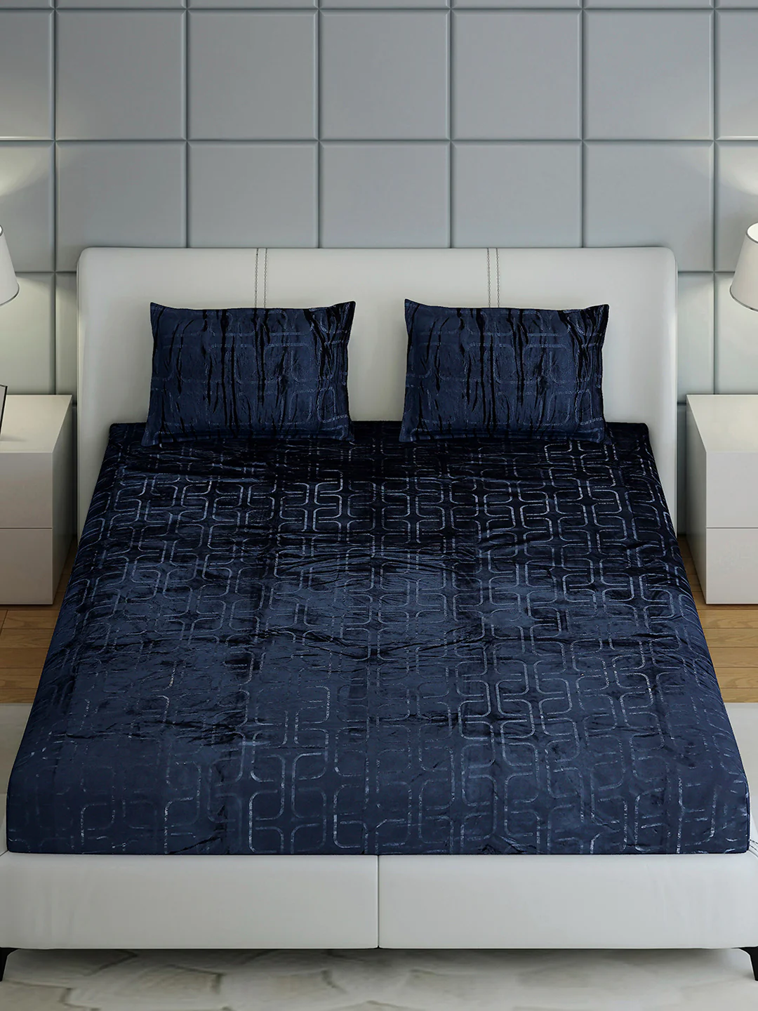 435 GSM 100% Polyester Double Bed 1 Bedsheet with 2 Pillow Cover (Indigo) - Image 3