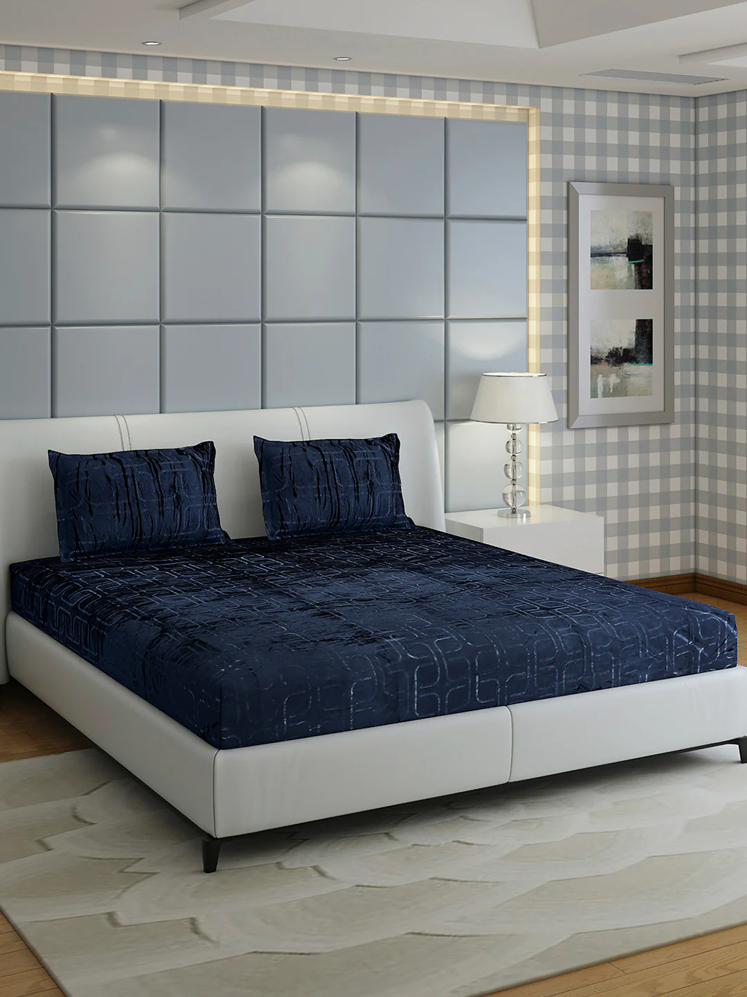 435 GSM 100% Polyester Double Bed 1 Bedsheet with 2 Pillow Cover (Indigo) - Image 4