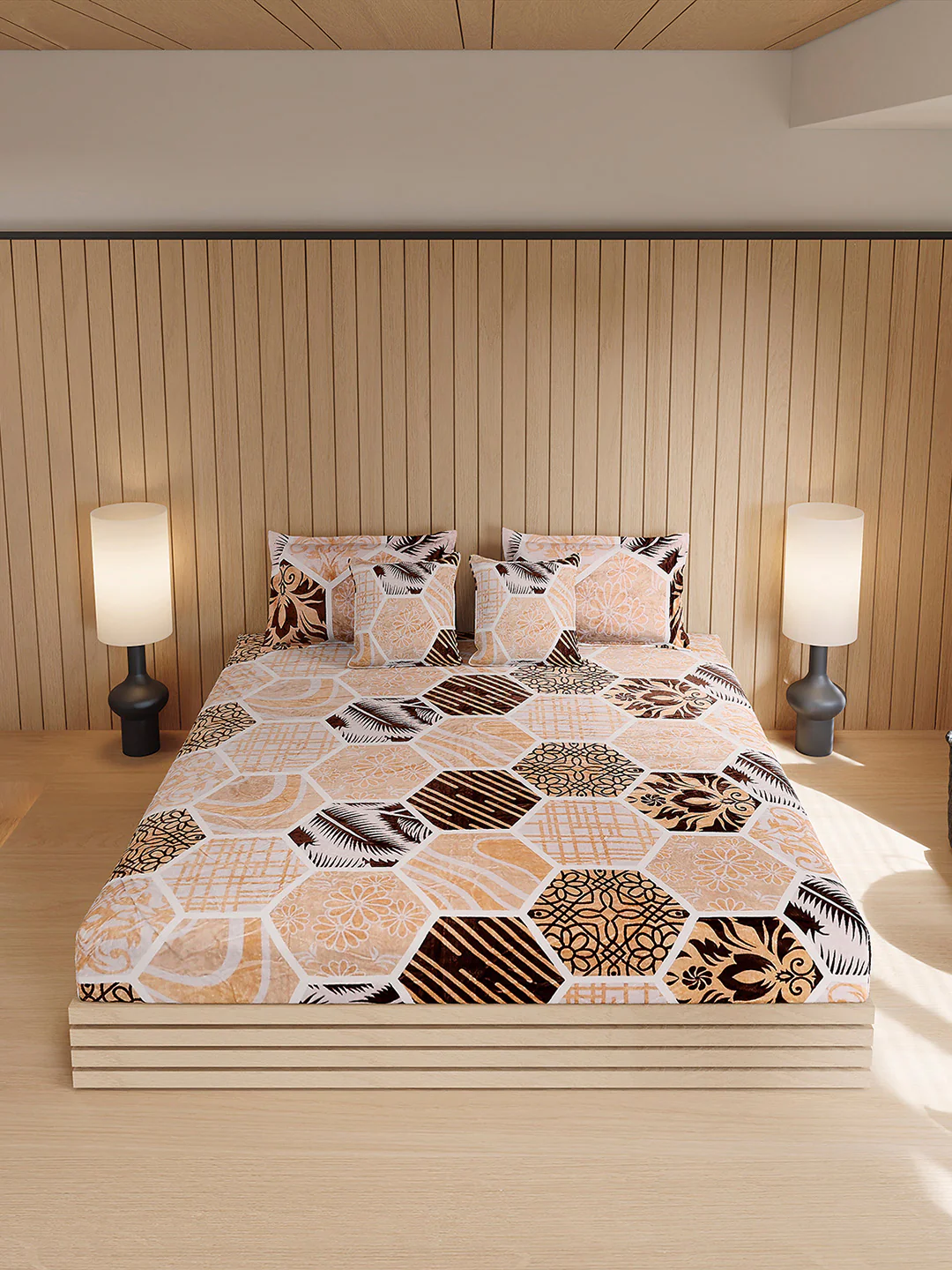 487 GSM 100% Polyester Double Bed 1 Bedsheet, 2 Pillow Cover & 2 Cushion Case (Pristine 4 Pcs Set) - Image 3