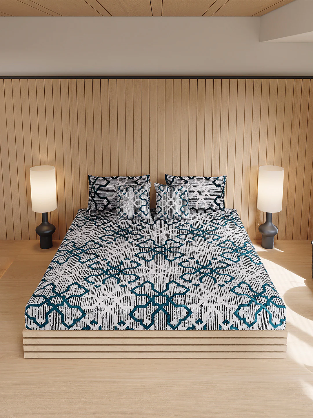 487 GSM 100% Polyester Double Bed 1 Bedsheet, 2 Pillow Cover & 2 Cushion Case (Pristine 4 Pcs Set) - Image 3