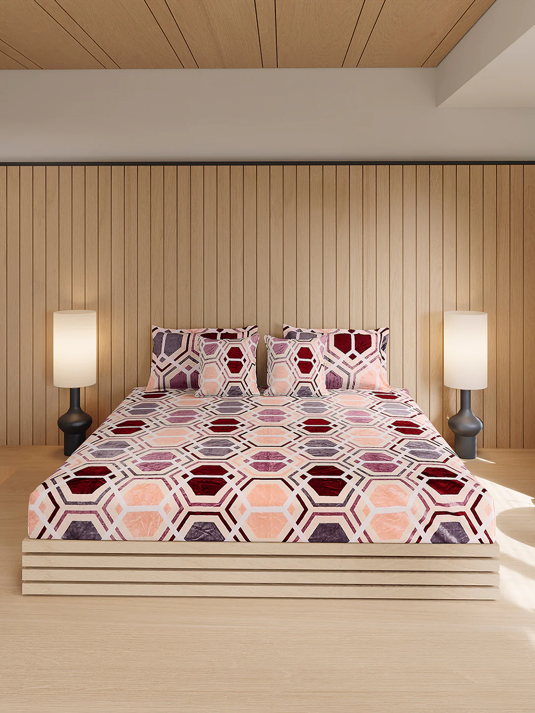 487 GSM 100% Polyester Double Bed 1 Bedsheet, 2 Pillow Cover & 2 Cushion Case (Pristine 4 Pcs Set) - Image 2