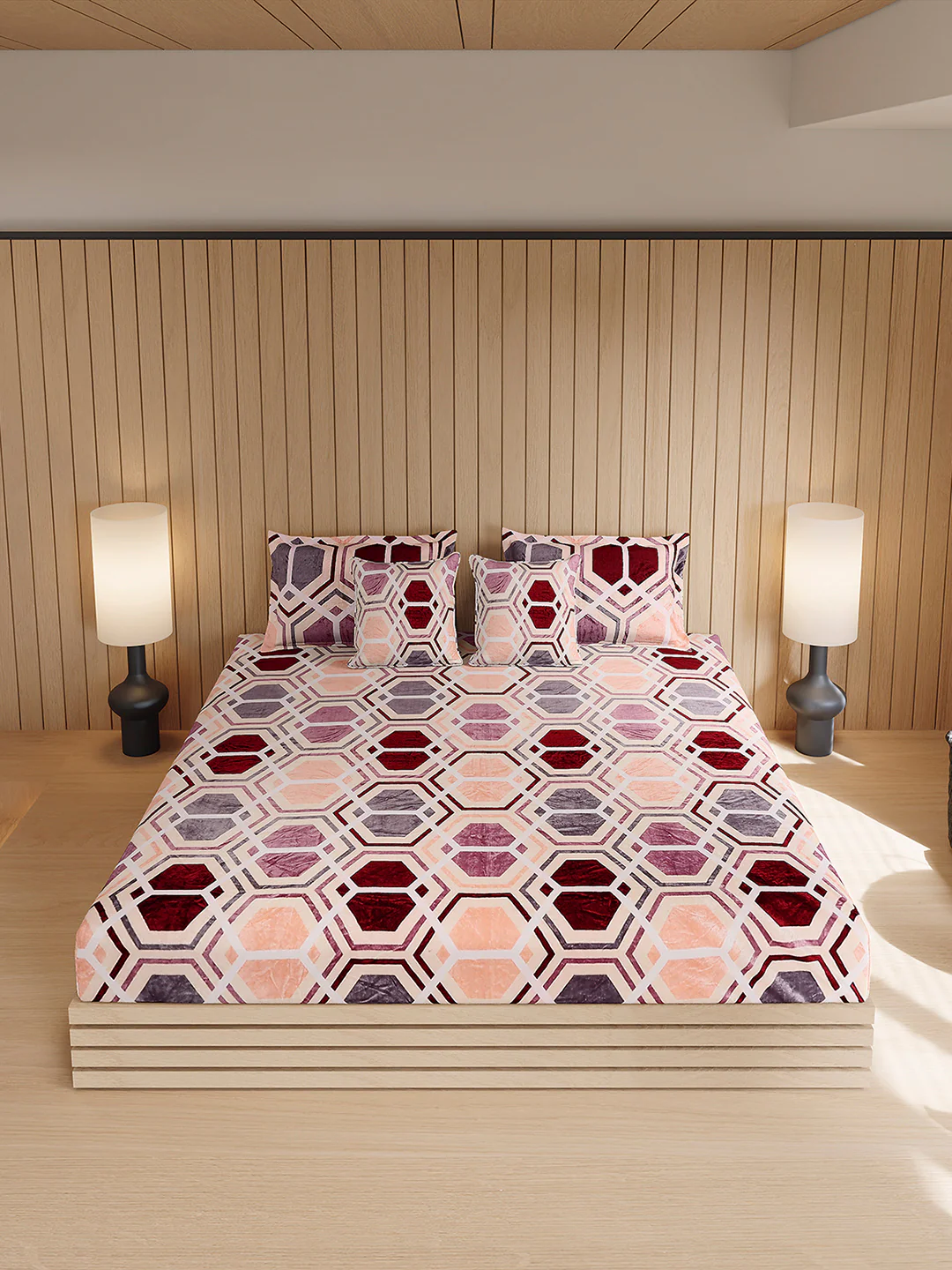 487 GSM 100% Polyester Double Bed 1 Bedsheet, 2 Pillow Cover & 2 Cushion Case (Pristine 4 Pcs Set) - Image 3