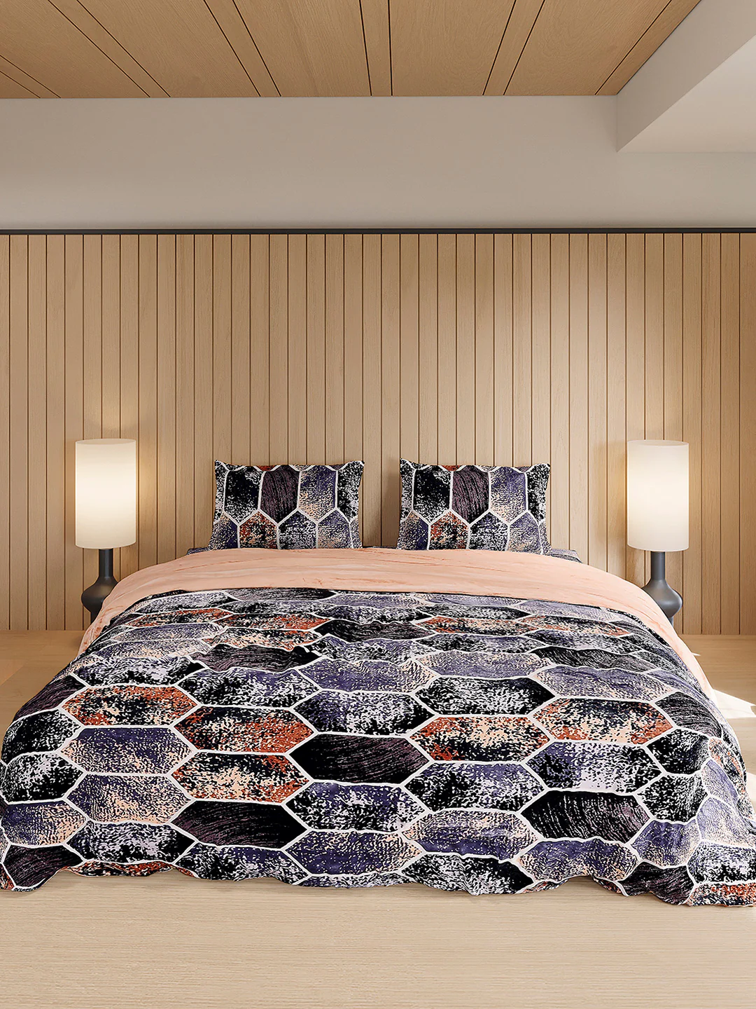 904 GSM 100% Polyester Double Bed 1 Bedsheet, 1 Duvet Cover & 2 Pillow Cover (Meteor 4 Pcs Set) - Image 2