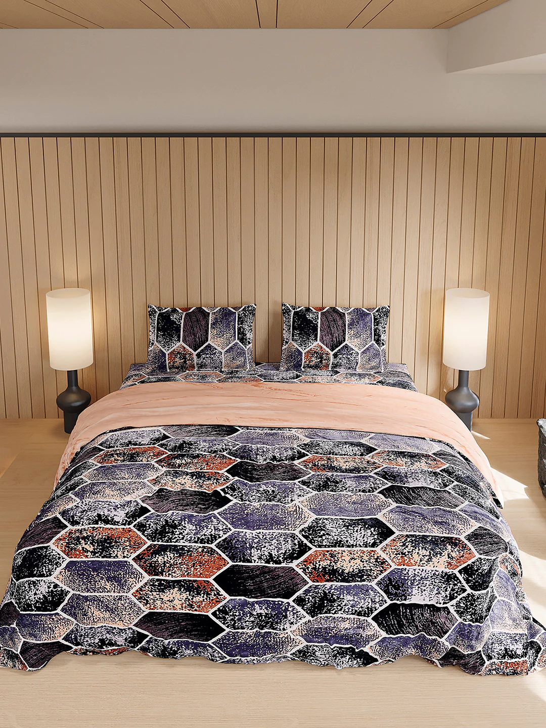 904 GSM 100% Polyester Double Bed 1 Bedsheet, 1 Duvet Cover & 2 Pillow Cover (Meteor 4 Pcs Set) - Image 3