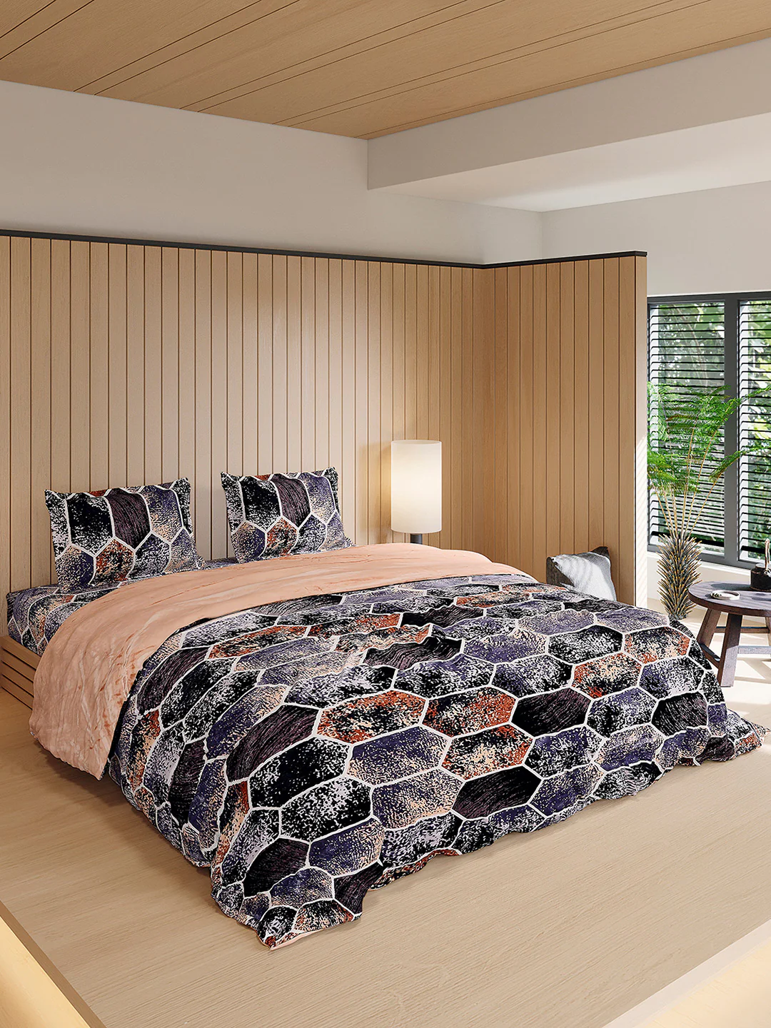 904 GSM 100% Polyester Double Bed 1 Bedsheet, 1 Duvet Cover & 2 Pillow Cover (Meteor 4 Pcs Set) - Image 4