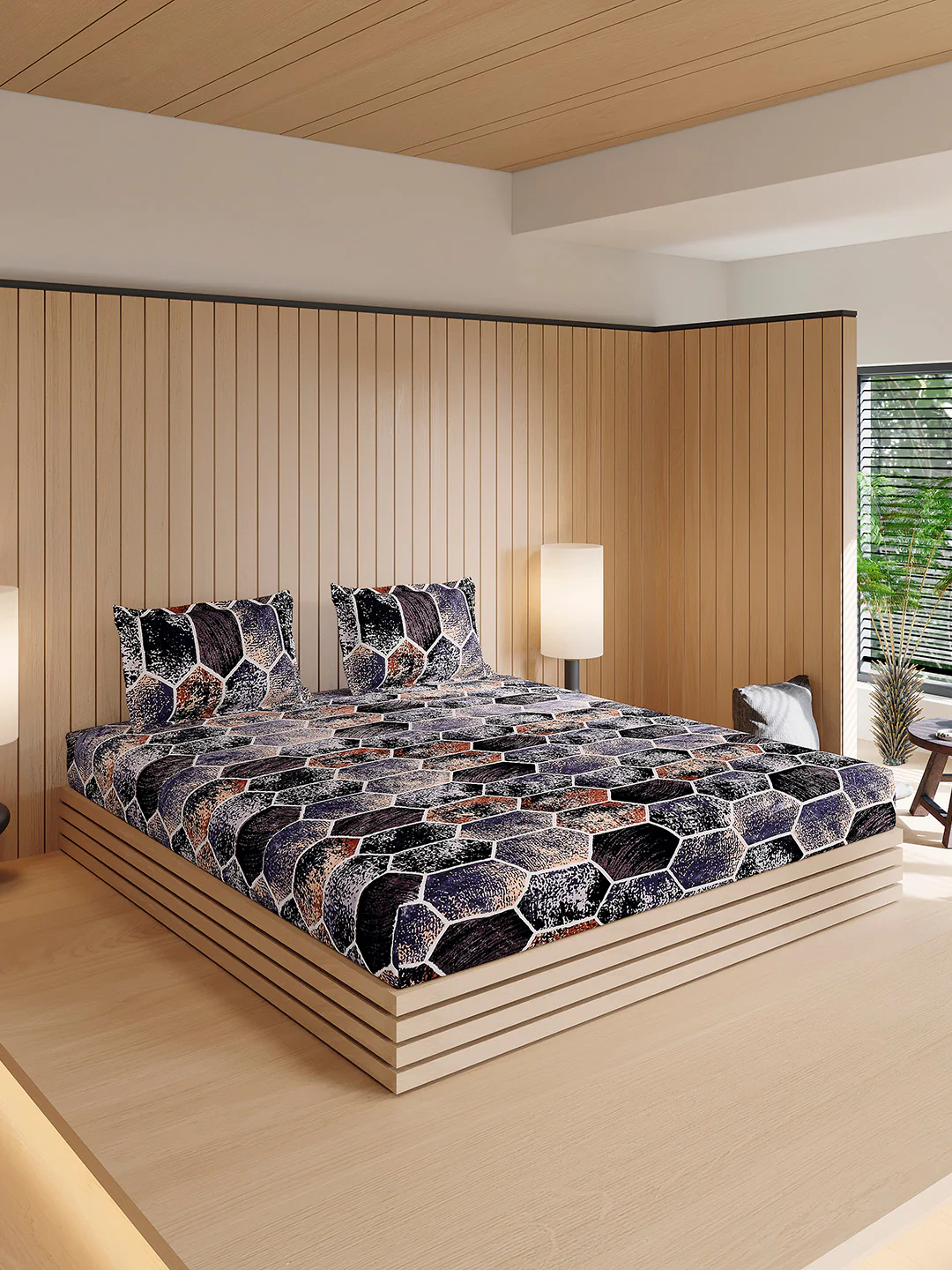 904 GSM 100% Polyester Double Bed 1 Bedsheet, 1 Duvet Cover & 2 Pillow Cover (Meteor 4 Pcs Set) - Image 7
