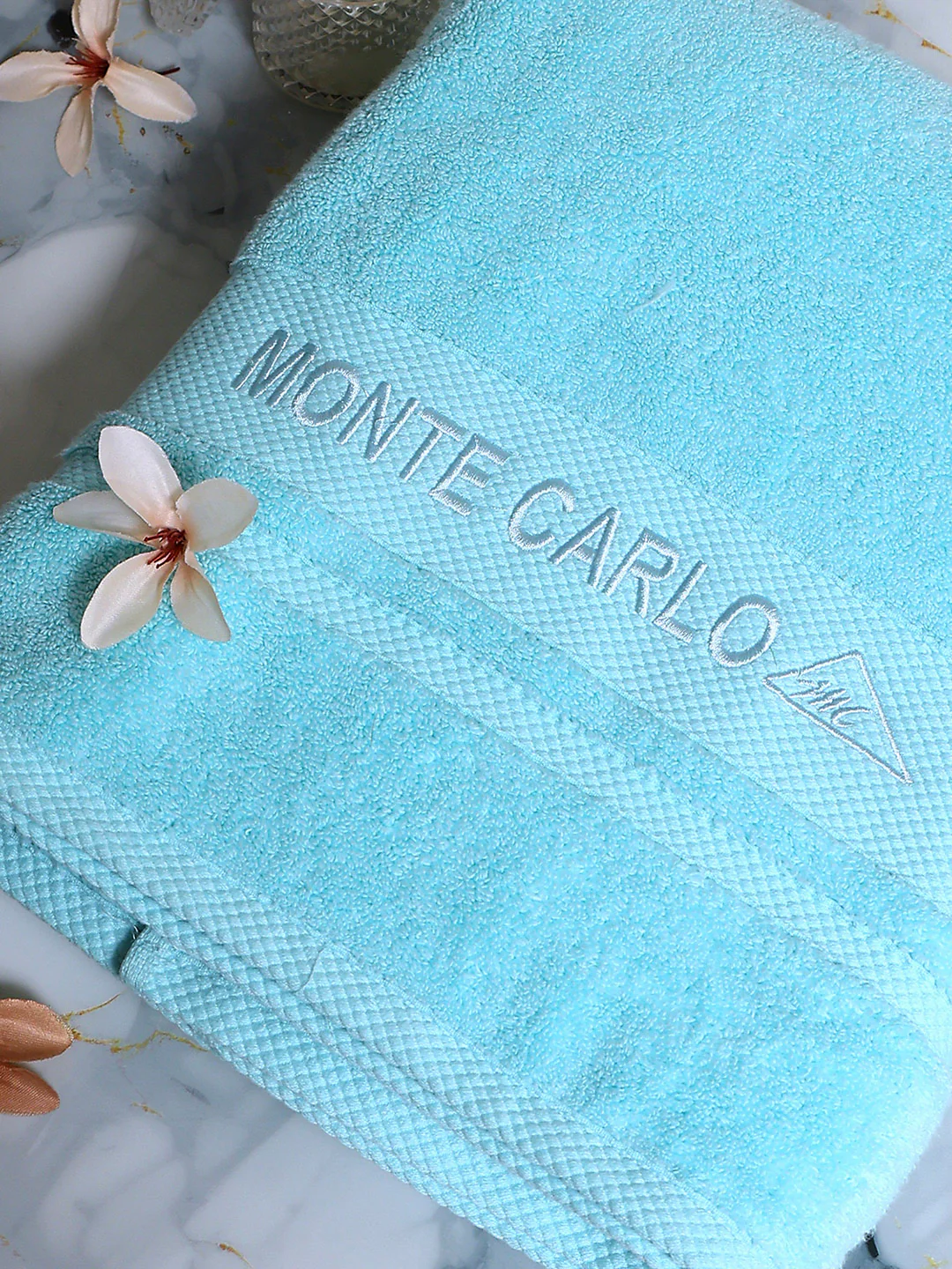 Aqua Blue Cotton Solid 650 GSM Bath Towel (Eusapia) - Image 6