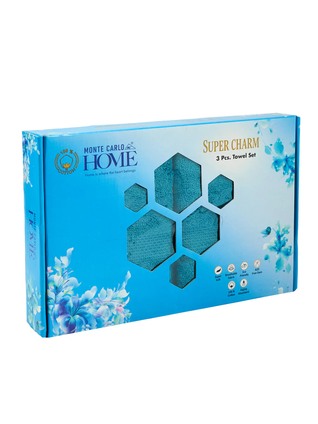 Baltic Blue 100% Cotton Solid 380 GSM Bath Towel Super Charm 3 Pc Set Gifting Box Pack - Image 12