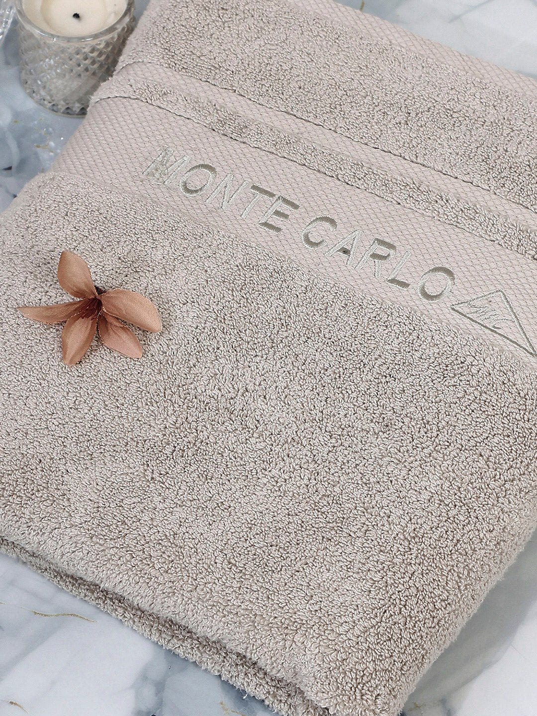 Beige Cotton Solid 650 GSM Bath Towel (Eusapia) - Image 6
