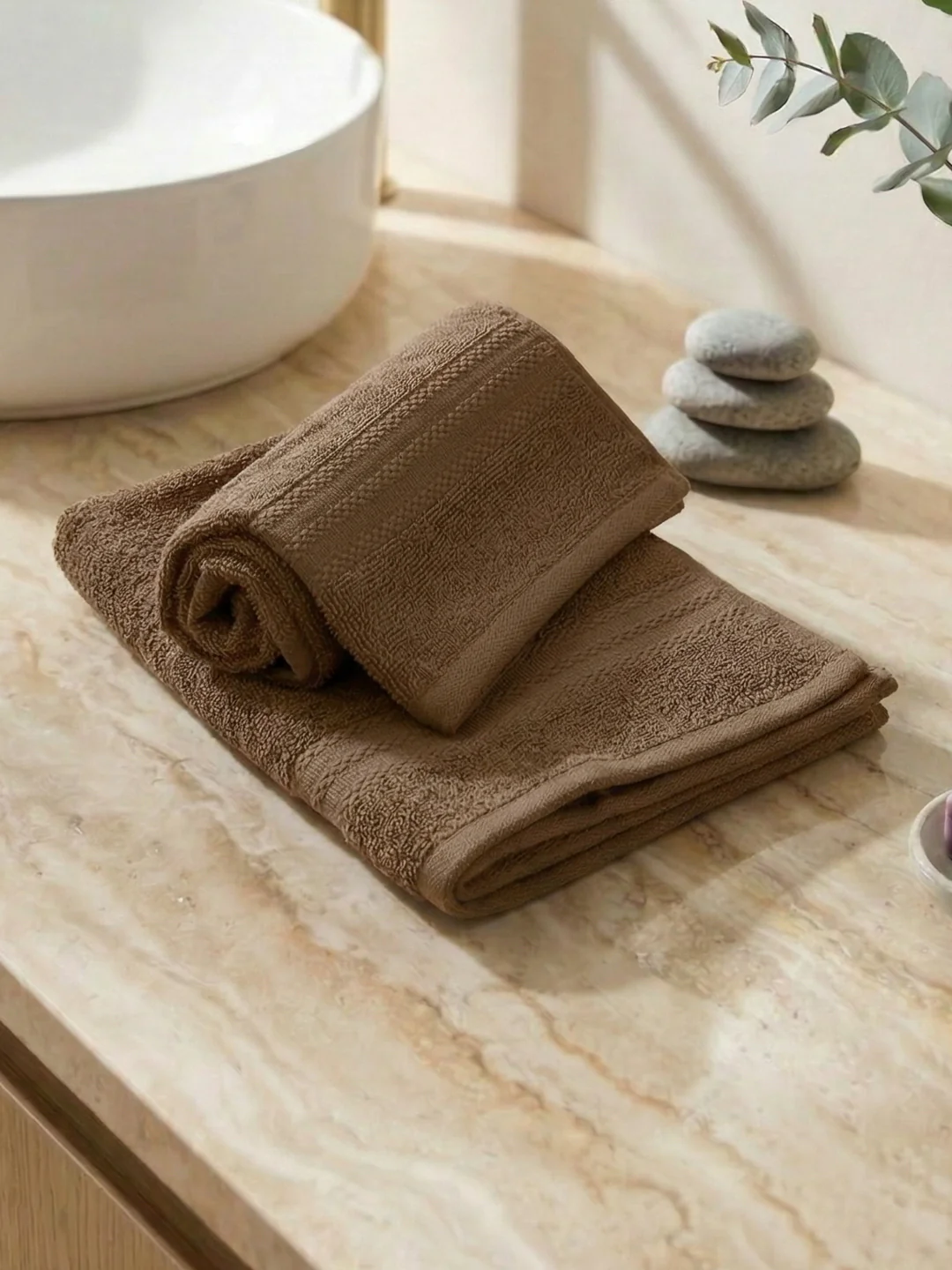 Beige Pure Cotton Solid 380 GSM Hand Towel 2 Pc Set (Jazz Collection) - Image 2