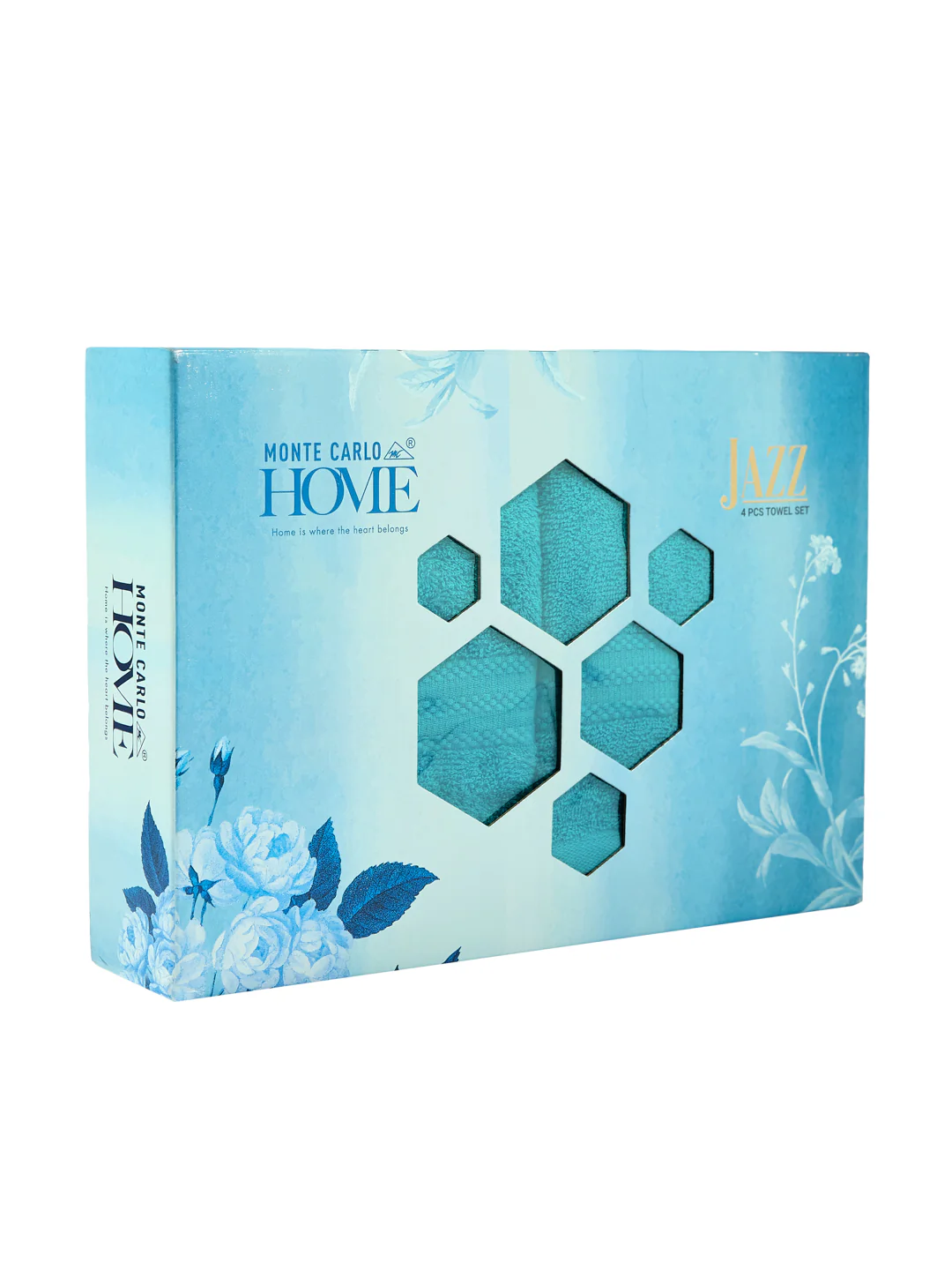 Blue 100% Cotton Solid 380 GSM Bath Towel Jazz 4 Pc Set Gifting Box Pack - Image 12
