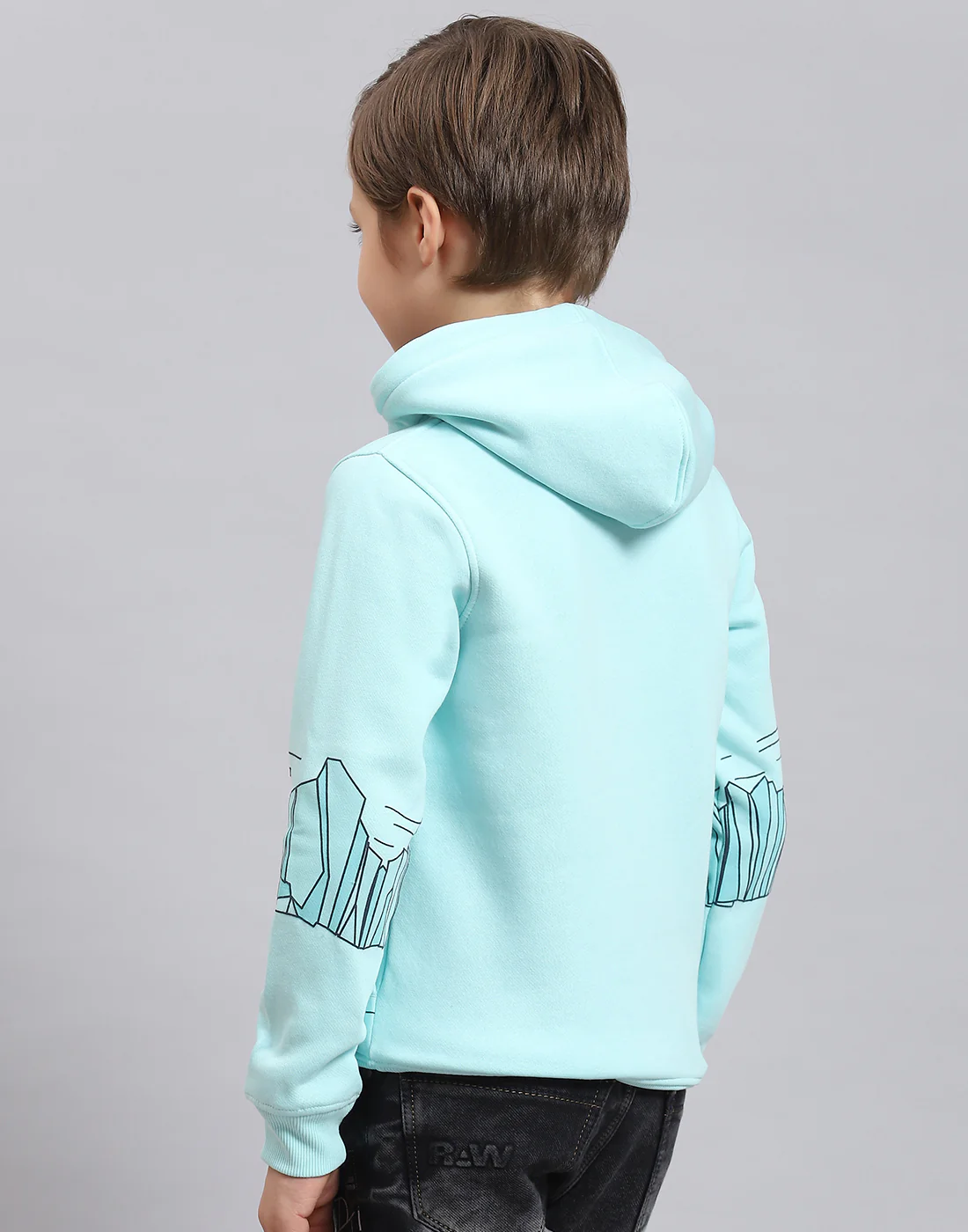 Boys Aqua Blue Printed Hooded Full Sleeve Sweatshirt - Image 6