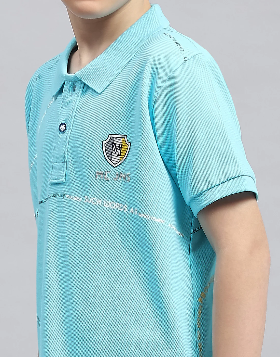Boys Aqua Blue Printed Polo Collar Half Sleeve T-Shirt - Image 6