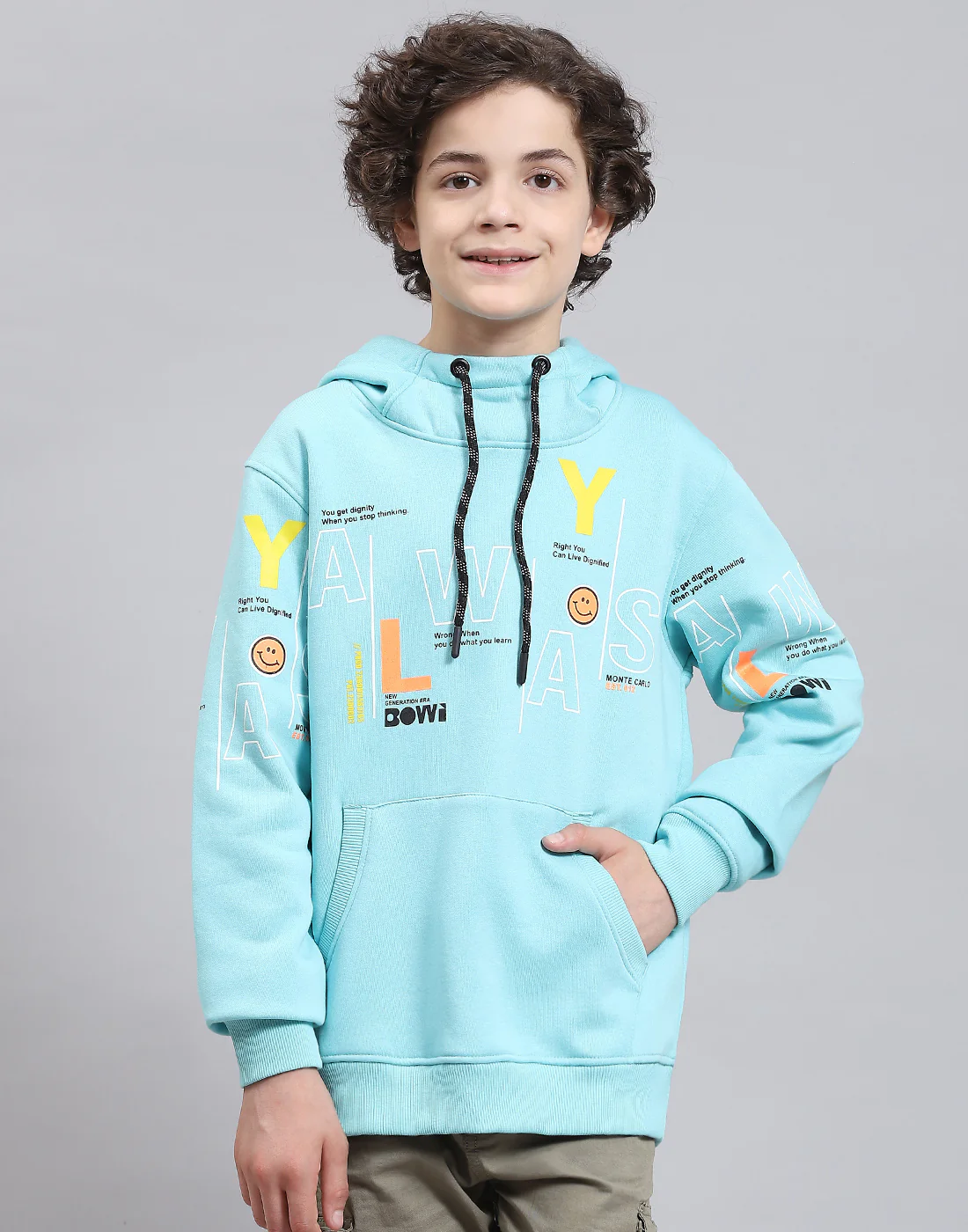 Boys Aqua Blue Printed Round Neck Full Sleeve Sweatshirt - Image 3